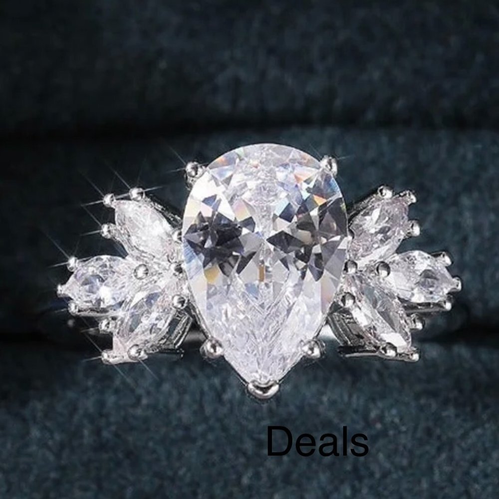 SILVER DIAMOND BRIDAL RING - Picture 1 of 5